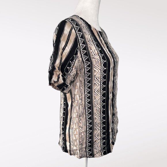 Vintage Solitaire Tribal Stripe Blouse Short Sleeve Rayon Small - Picture 7 of 10